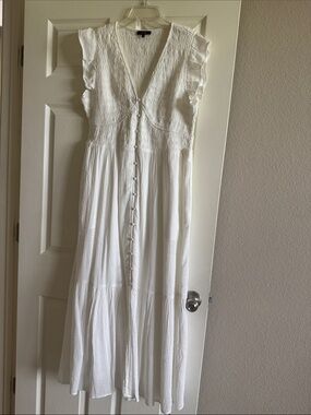Quince Organic Textured Cotton Smocked V-Neck Midi Dress
